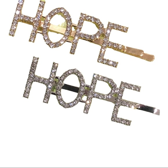 2 sets Gold and silver plated gemstone bling HOPE monogrammed hair clips set-$15 - Picture 7 of 11